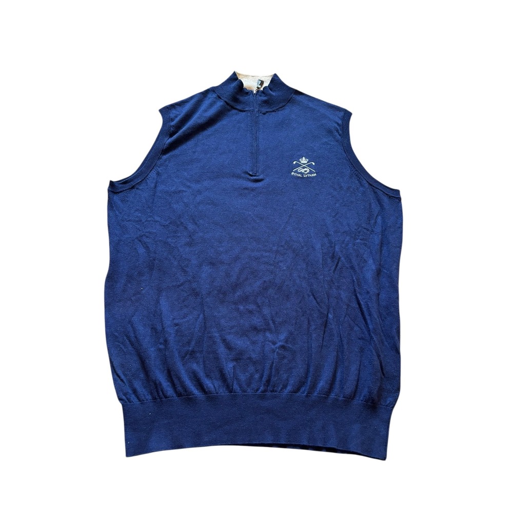 Peter Millar Royal Lytham Golf Vest Men Medium Navy Blue Quarter Zip Cotton Silk